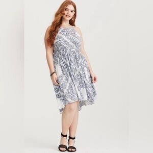 Torrid Midi Challis High Neck Floral Hi Low Asymmetrical Dress Size 2 Summer Fun